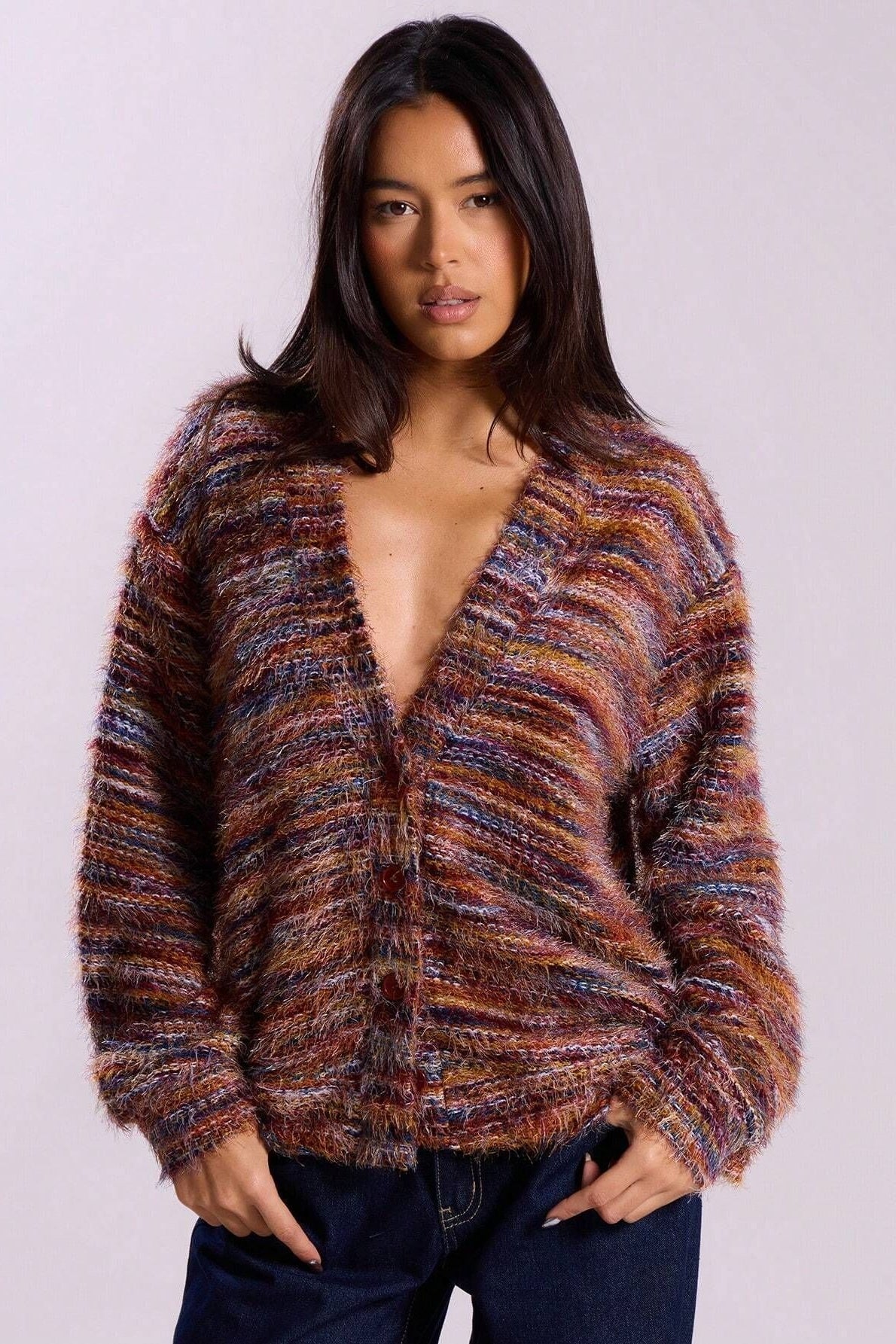 Color Blocked V Neck Cardigan - Image 5