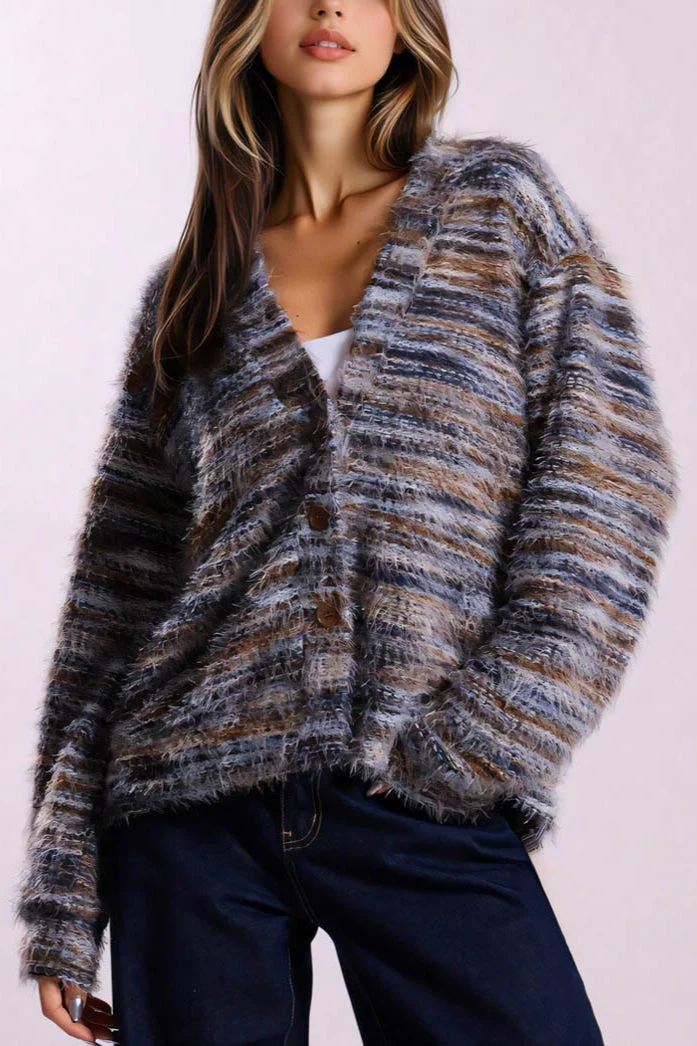 Color Blocked V Neck Cardigan - Image 6