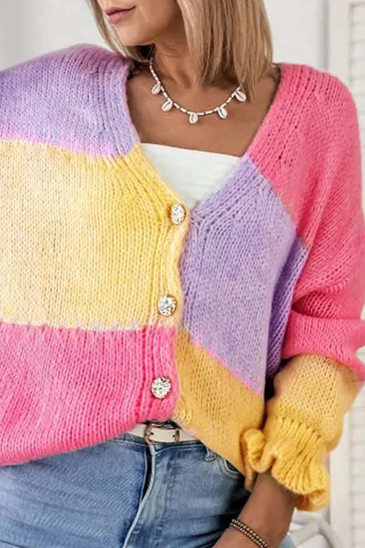 Colorblock Knit V-Neck Cardigan - Image 2