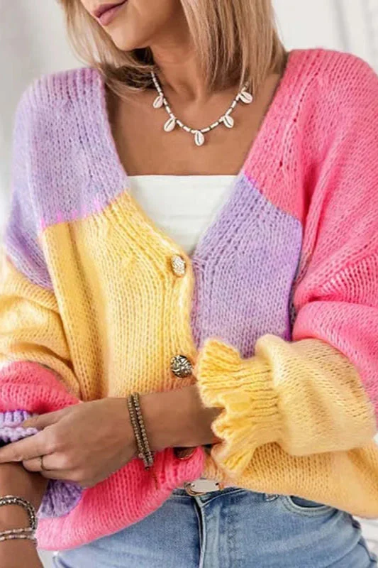 Colorblock Knit V-Neck Cardigan - Image 3