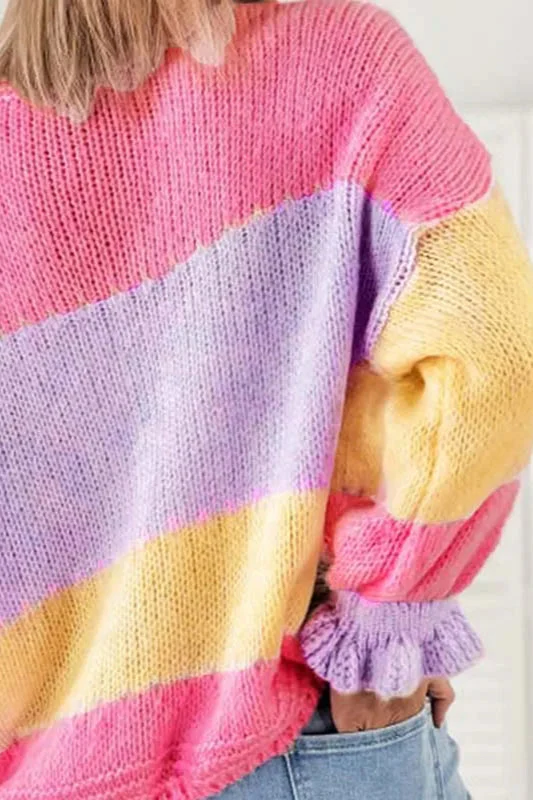Colorblock Knit V-Neck Cardigan - Image 4