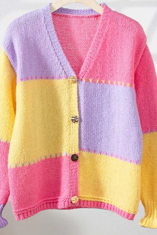 Colorblock Knit V-Neck Cardigan - Image 5