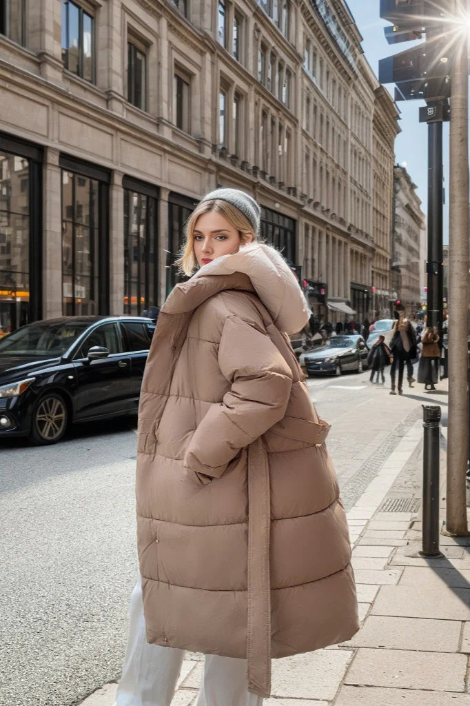 Colorblock Mid-Length Hooded Puffer Puffer Jacket - Image 2