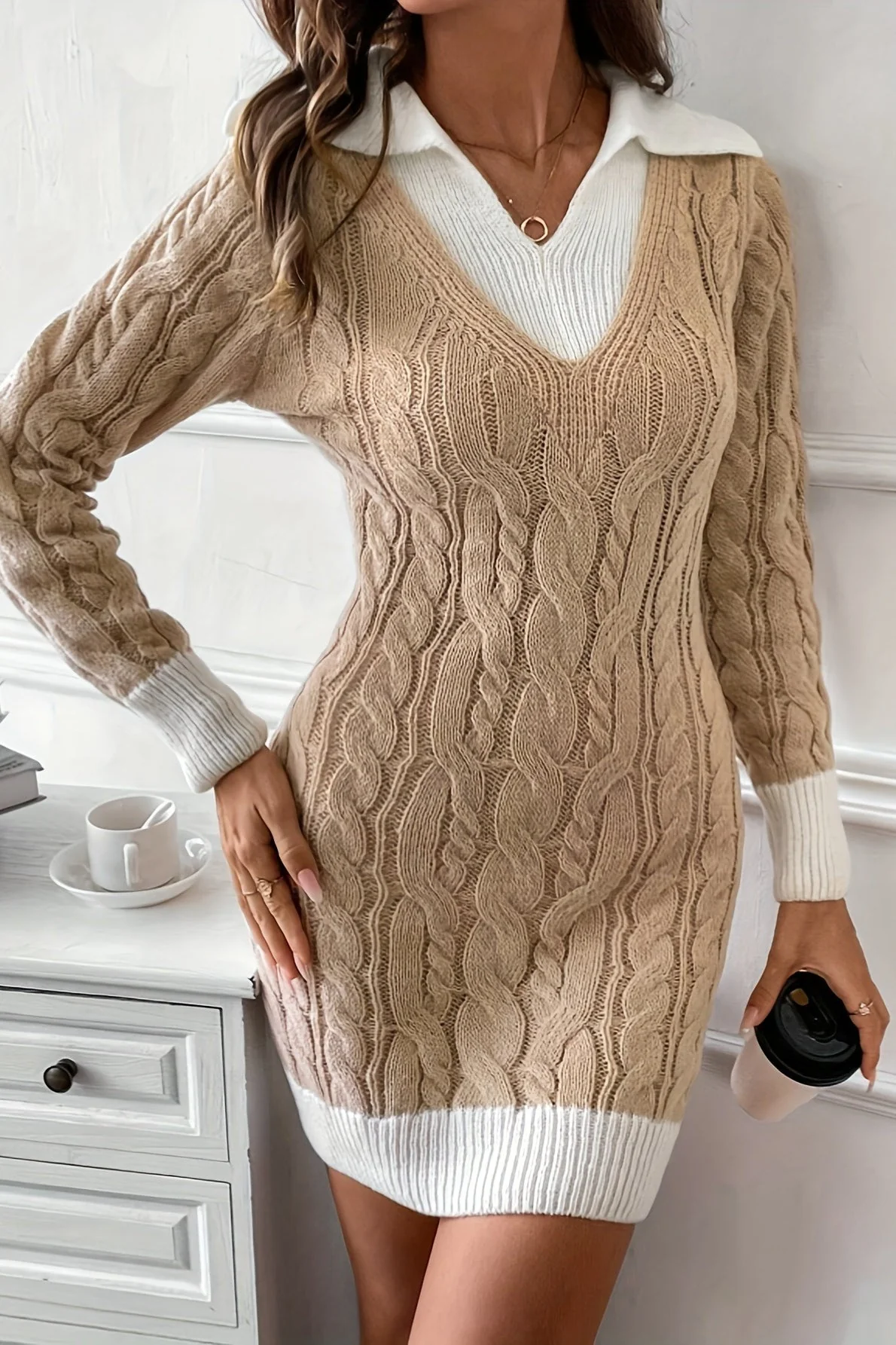 Colorblock Peter Pan Collar Sweater Dress - Image 3