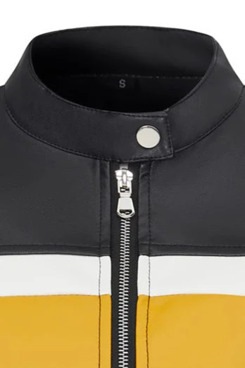 Colorblock PU Cropped Jacket - Image 5
