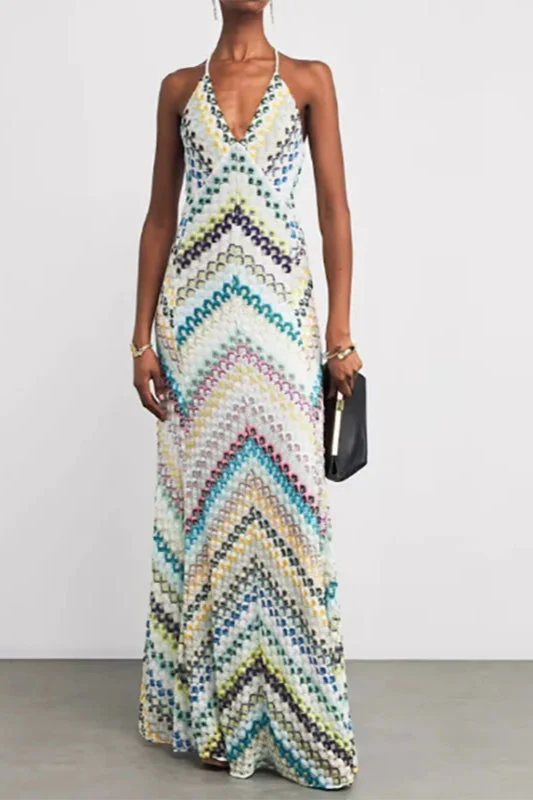 Contrast Color V-Neck Boho Dress - Image 10
