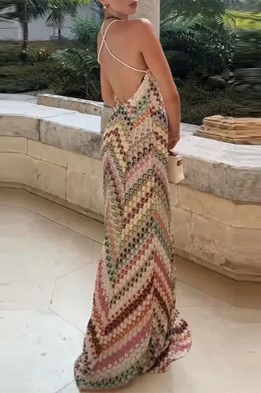 Contrast Color V-Neck Boho Dress - Image 3