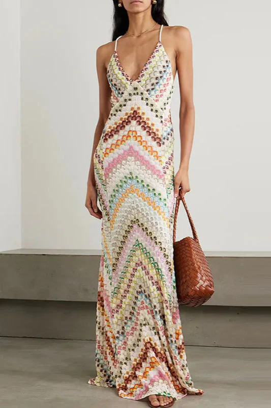 Contrast Color V-Neck Boho Dress - Image 7