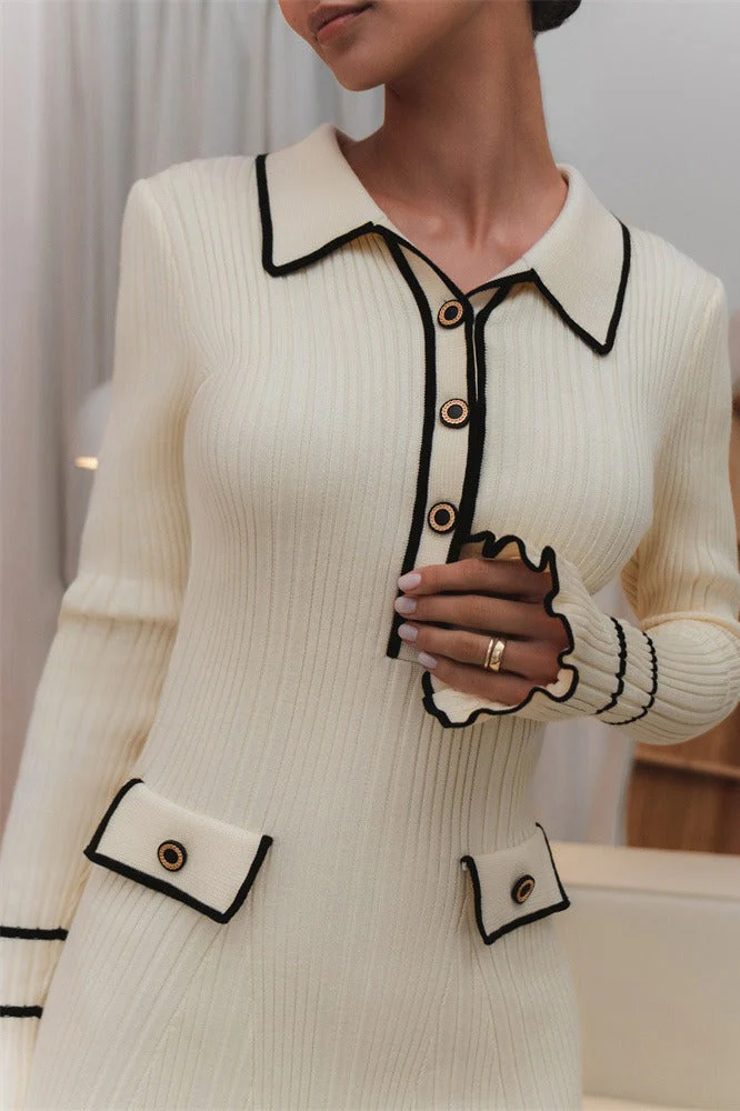 Contrast Ruffle Collar Sweater Dress - Image 11