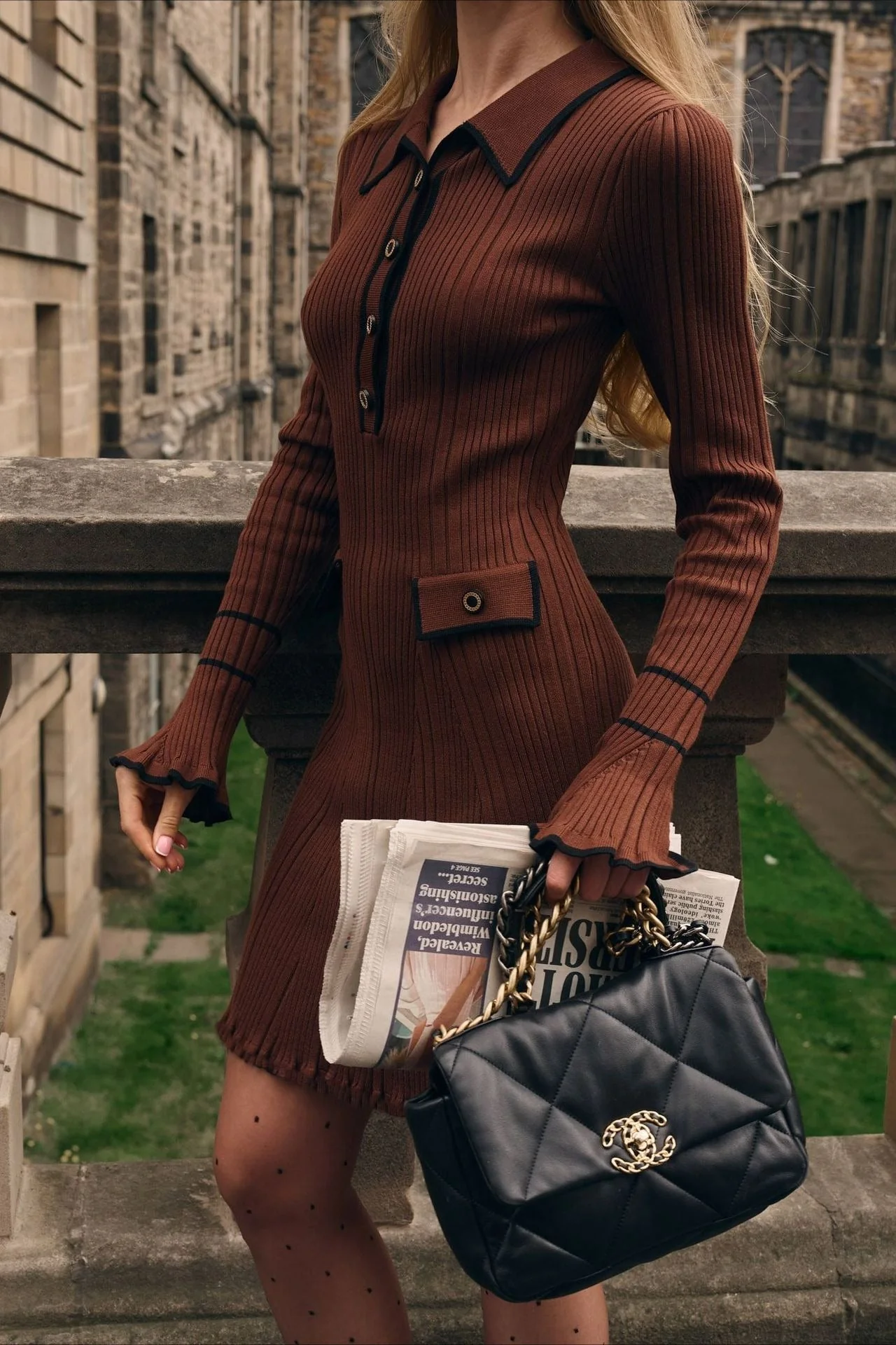 Contrast Ruffle Collar Sweater Dress - Image 18