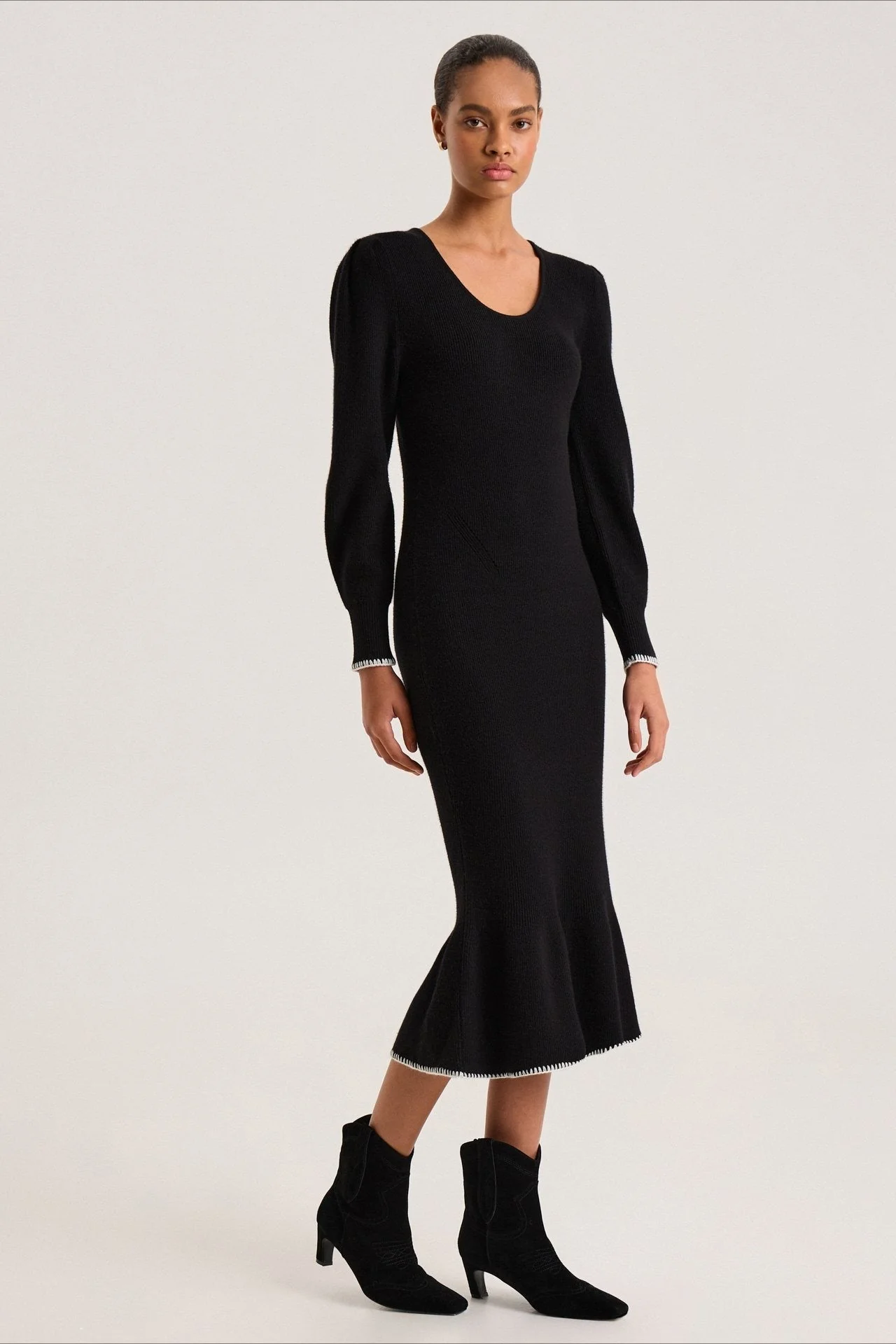 Contrast Trim Ruffle Sweater Dress - Image 10