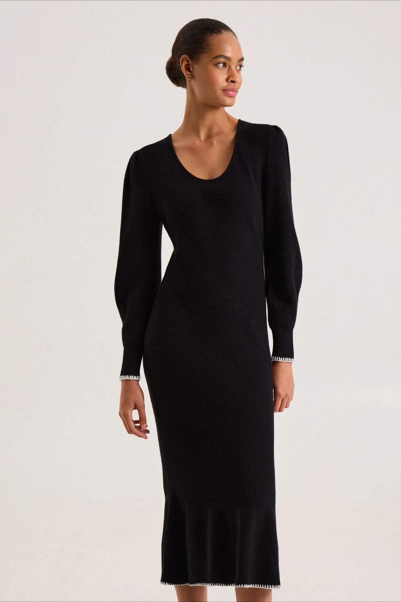 Contrast Trim Ruffle Sweater Dress - Image 11