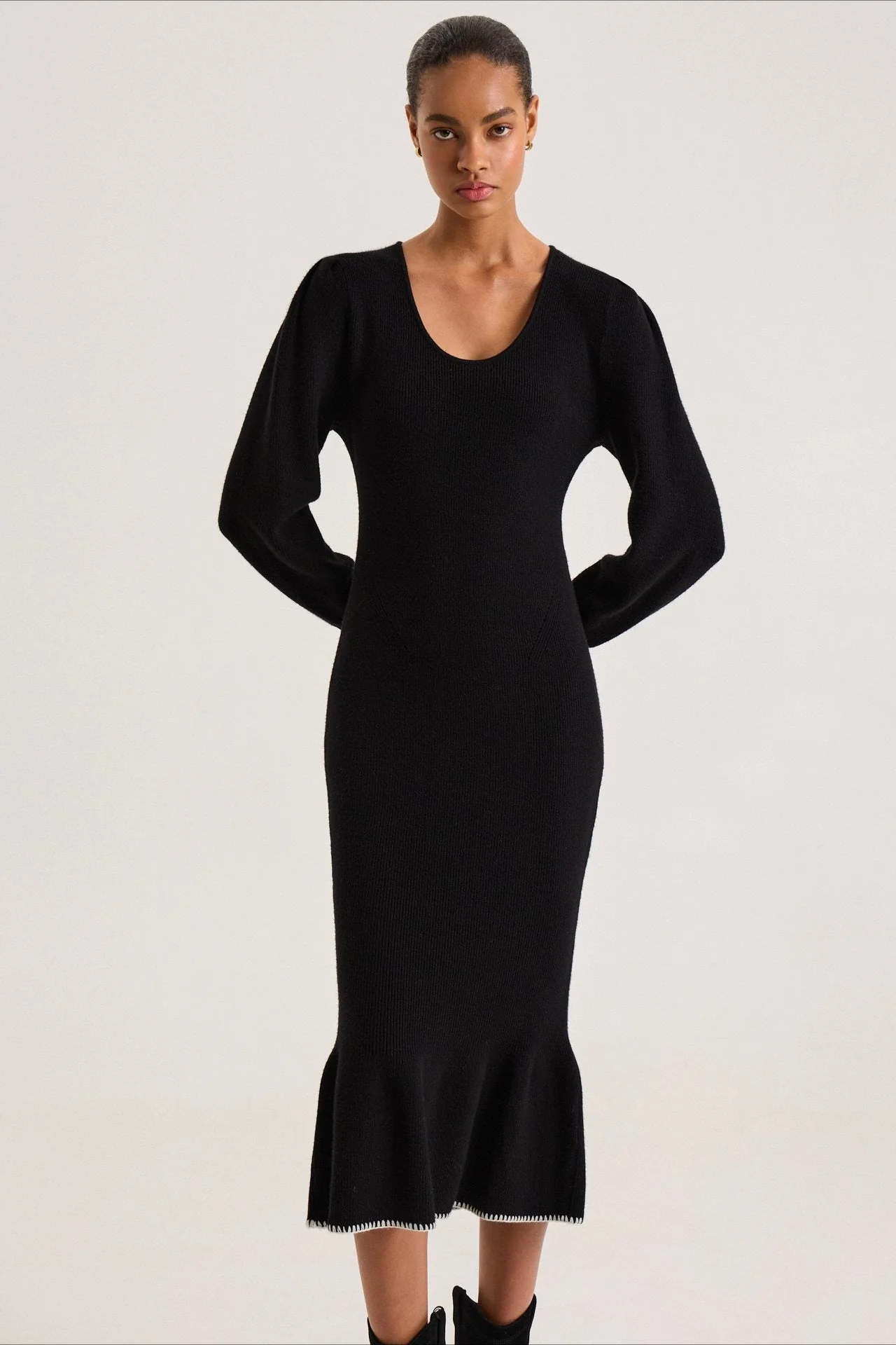 Contrast Trim Ruffle Sweater Dress - Image 12