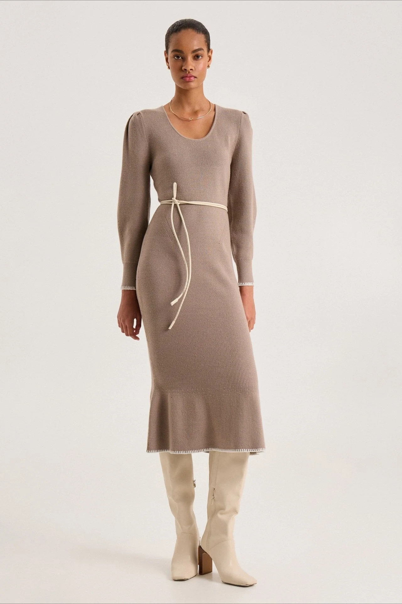 Contrast Trim Ruffle Sweater Dress - Image 2
