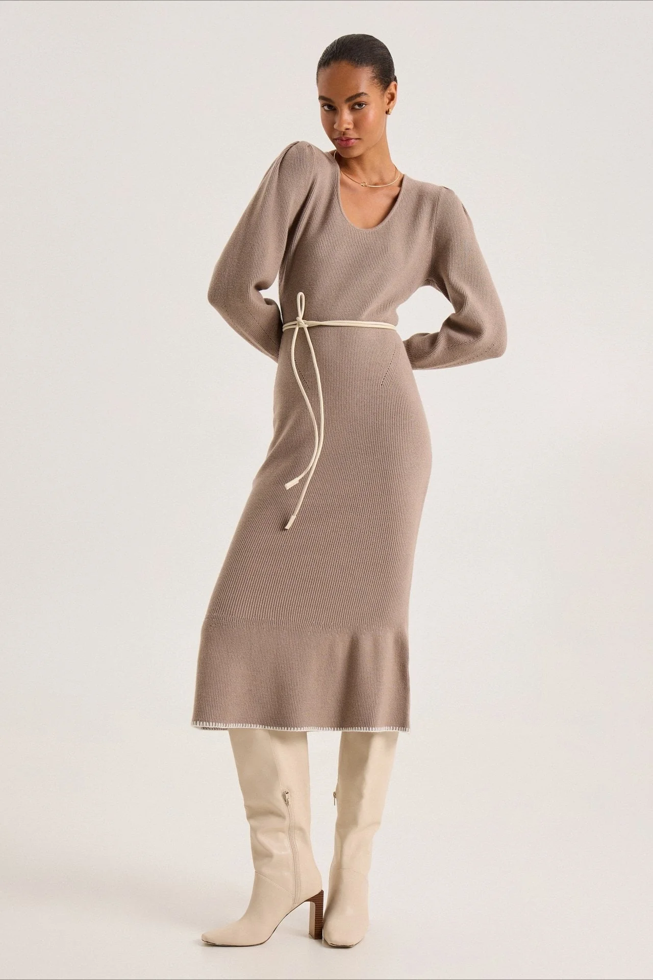Contrast Trim Ruffle Sweater Dress - Image 3