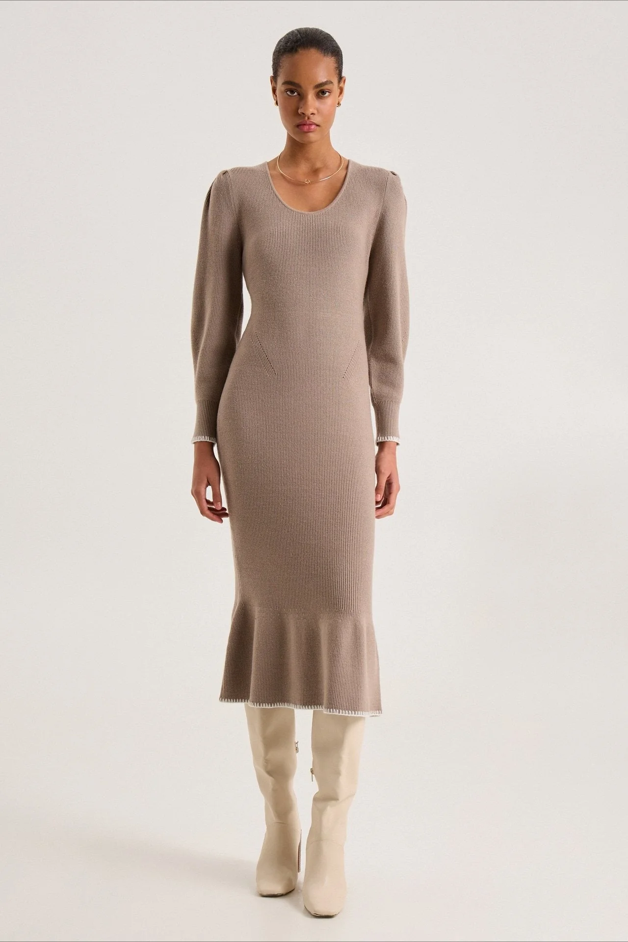 Contrast Trim Ruffle Sweater Dress - Image 4