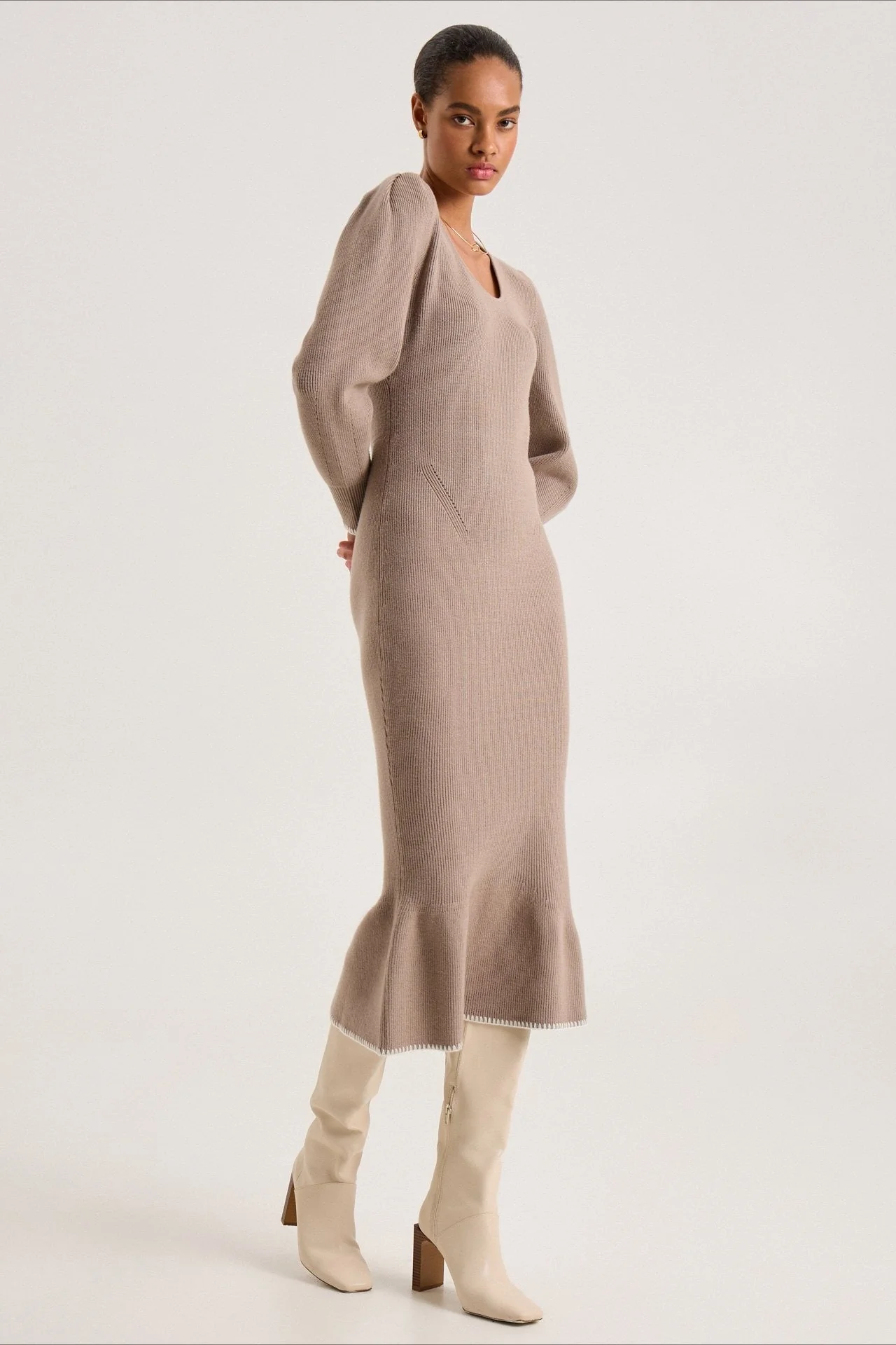 Contrast Trim Ruffle Sweater Dress - Image 5