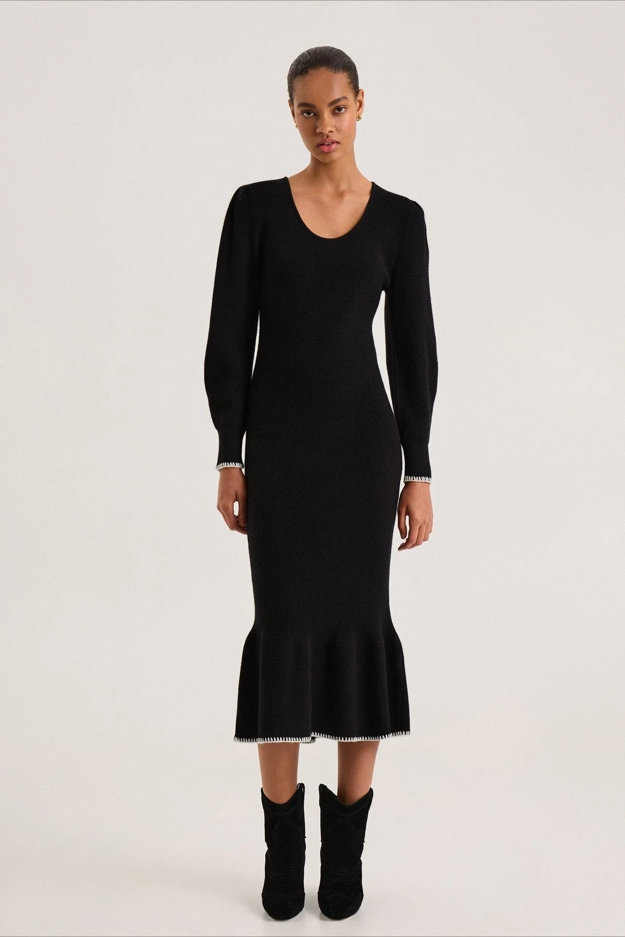 Contrast Trim Ruffle Sweater Dress - Image 9
