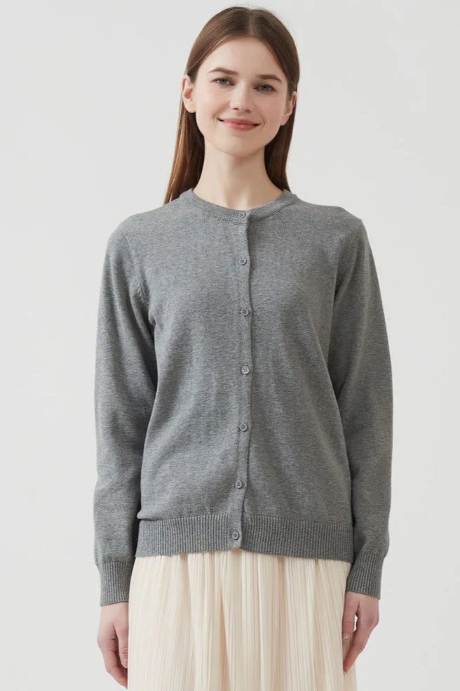 Cotton Round Neck Cardigan - Image 3