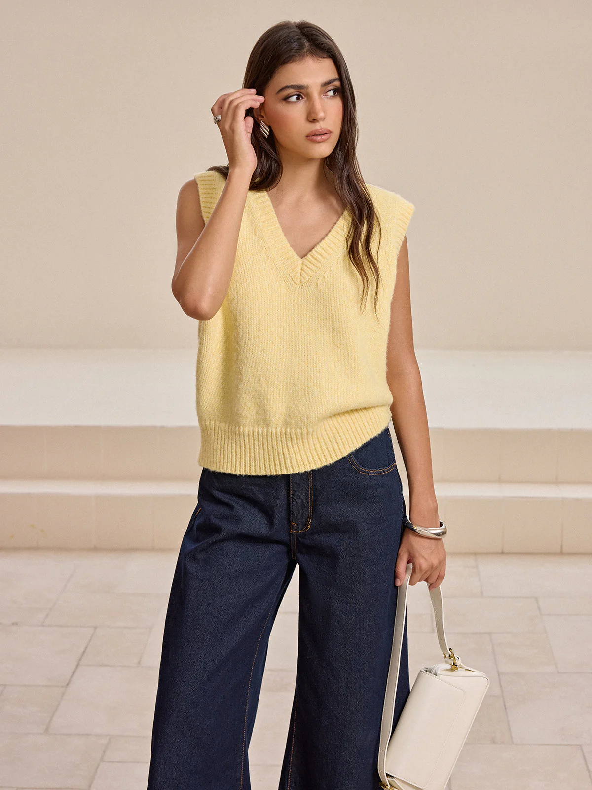 V-Neck Wool-Blend Knitted Vest - Image 2
