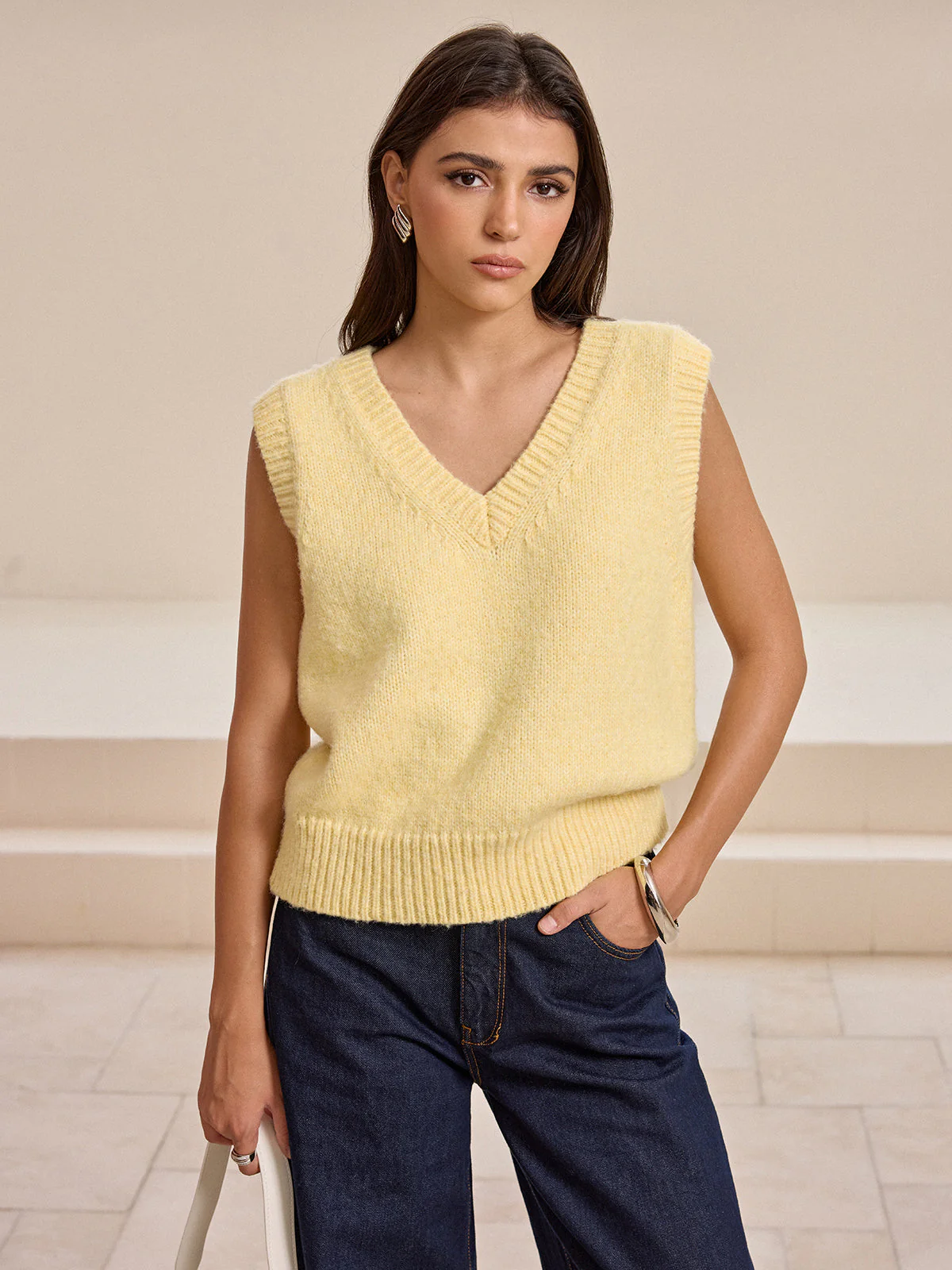 V-Neck Wool-Blend Knitted Vest - Image 5