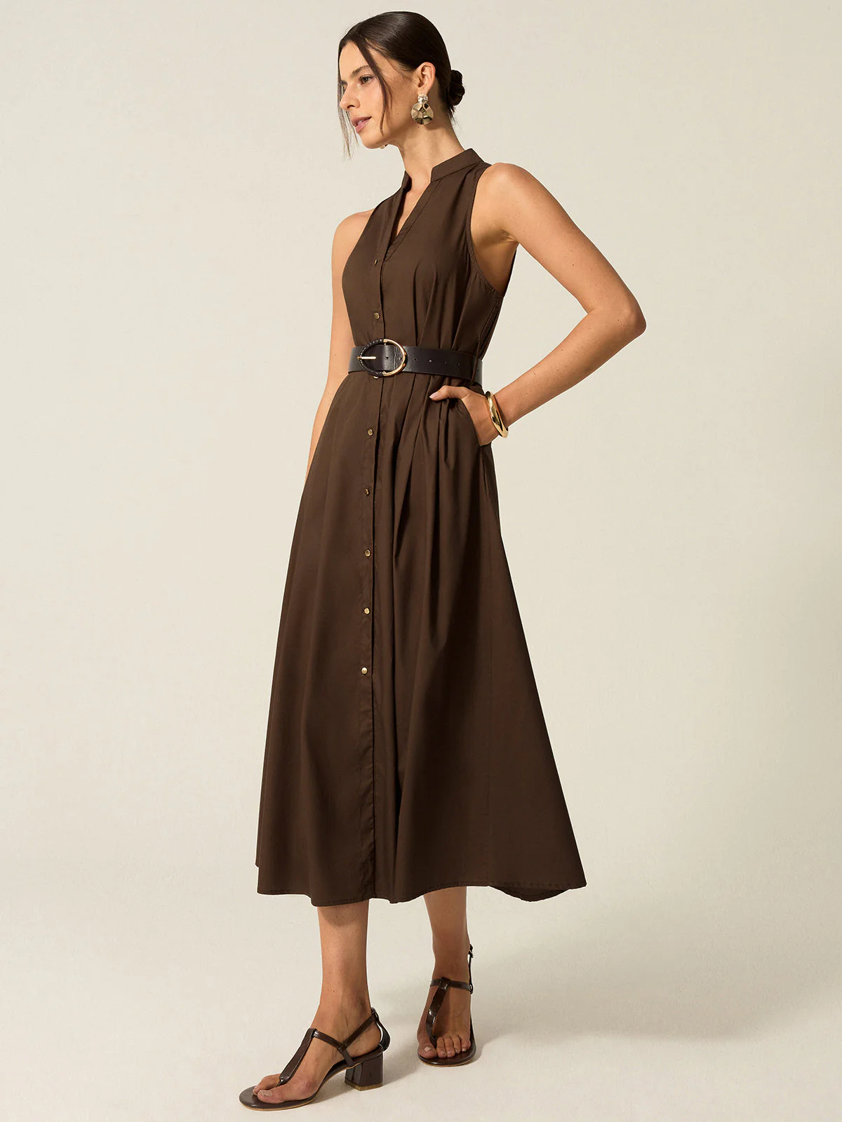 Belted Button-Front Midi Dress - Image 4