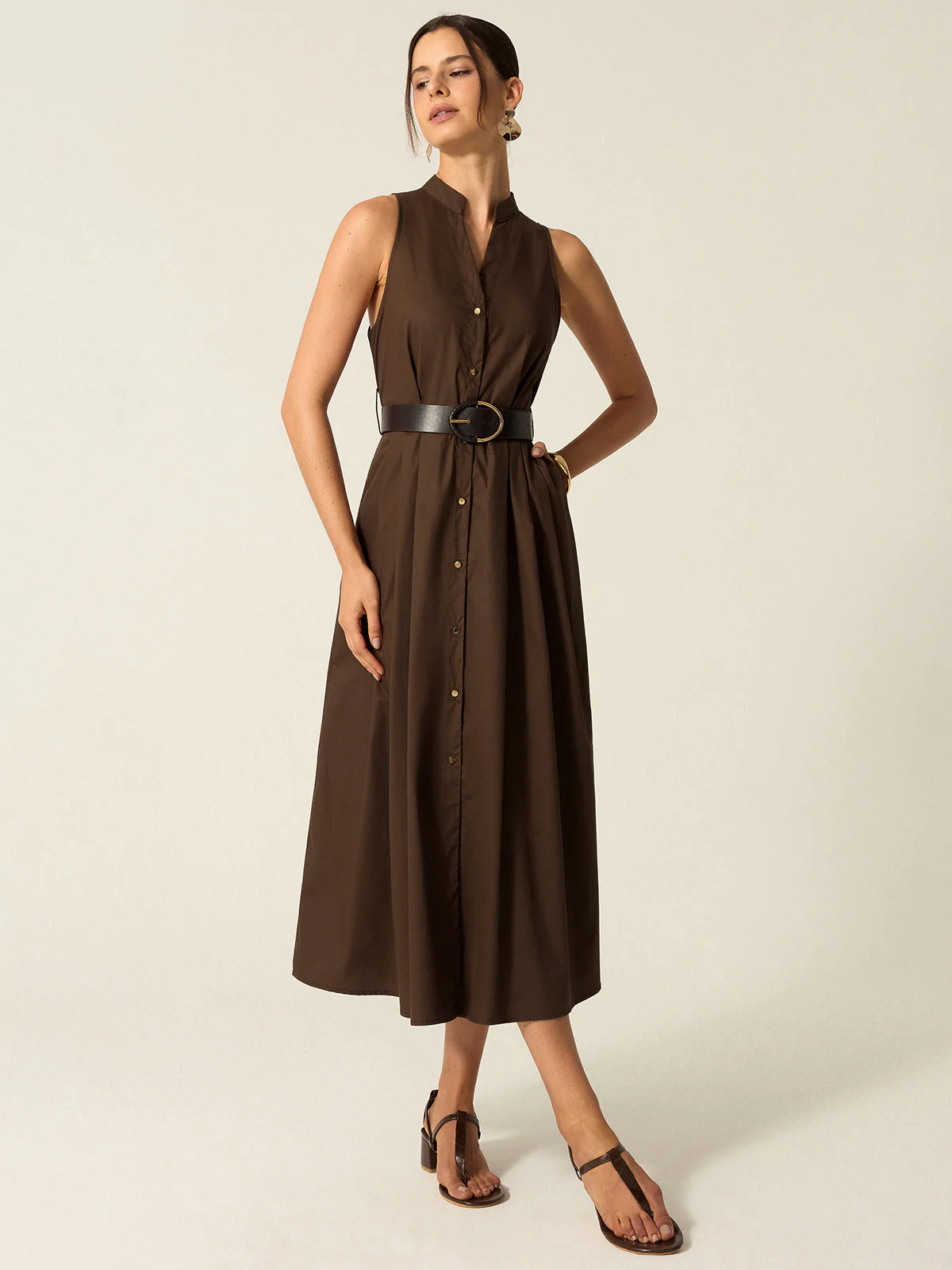 Belted Button-Front Midi Dress - Image 6