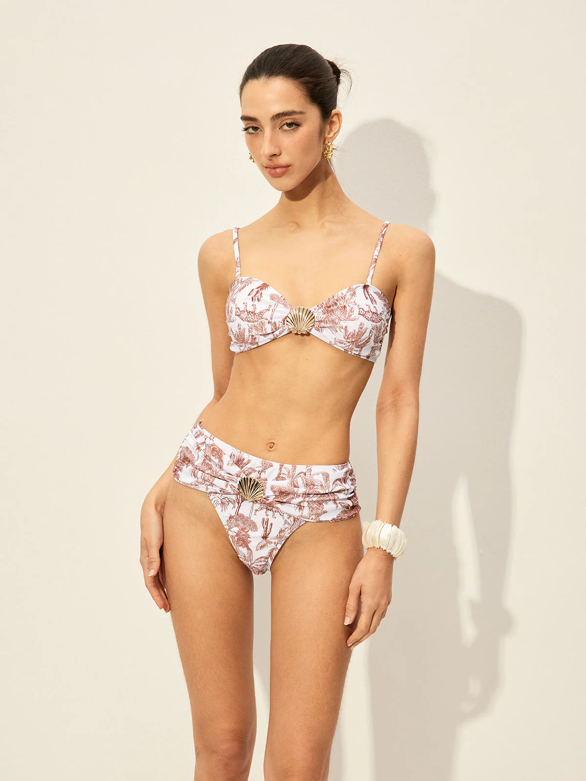 Floral Print Bikini Set With Shell Detail - Image 2