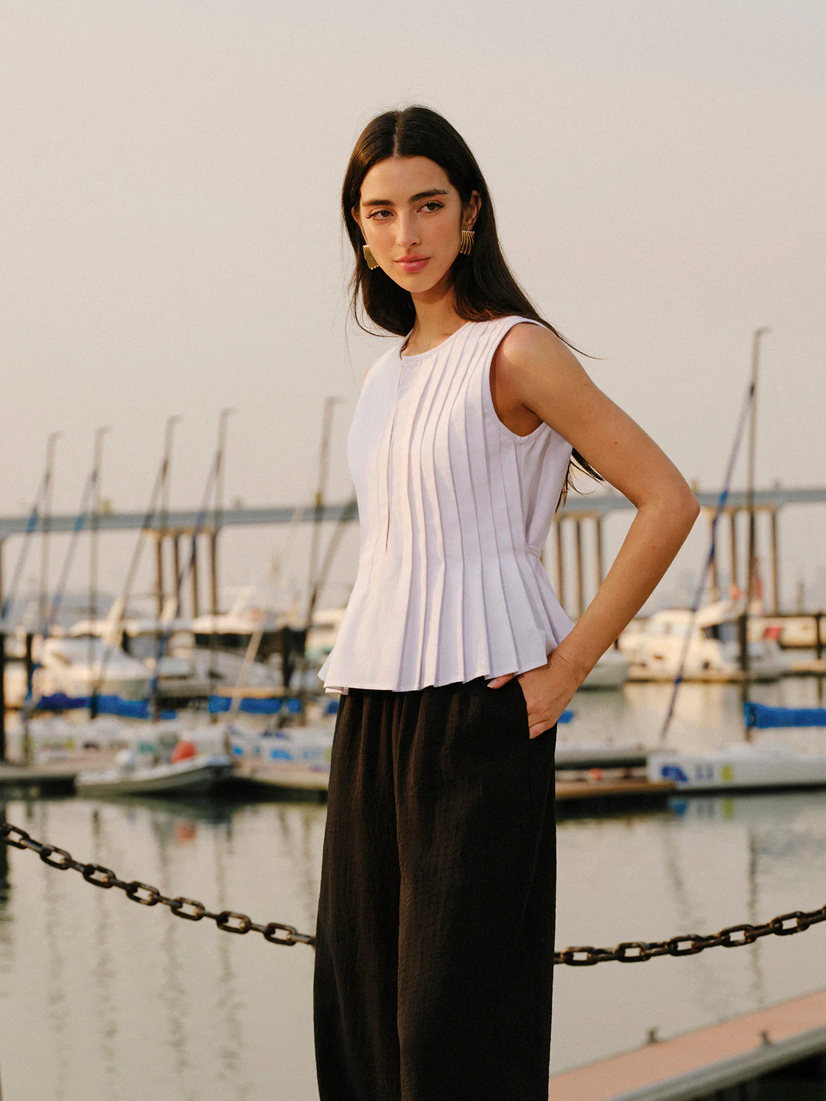 Cotton & Linen Pleated Back Tie Top
