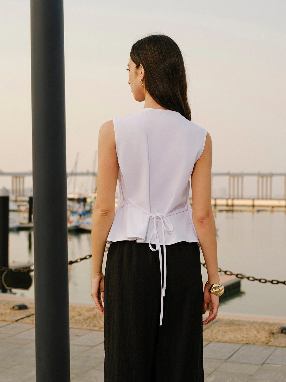 Cotton & Linen Pleated Back Tie Top - Image 2