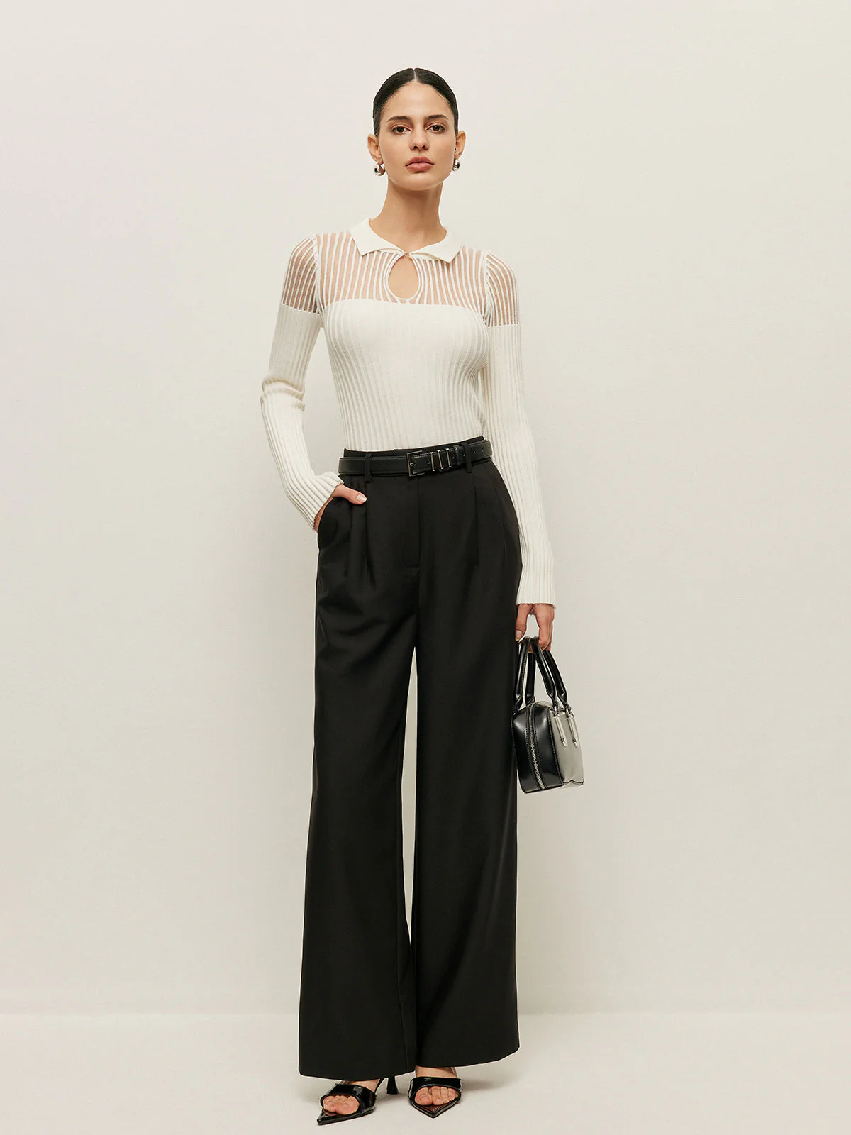 Ribbed Keyhole Collar Top - Image 2
