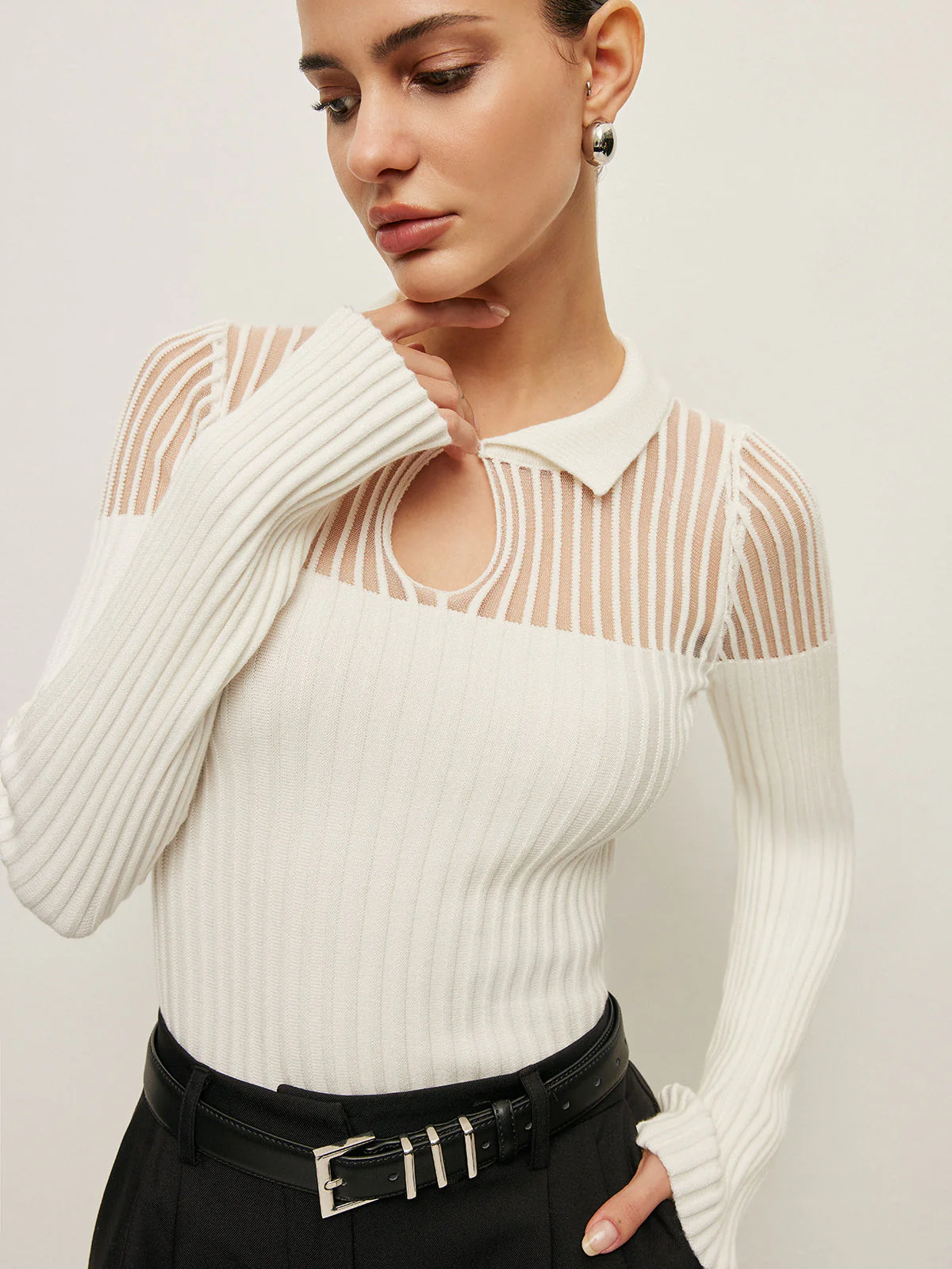 Ribbed Keyhole Collar Top - Image 5