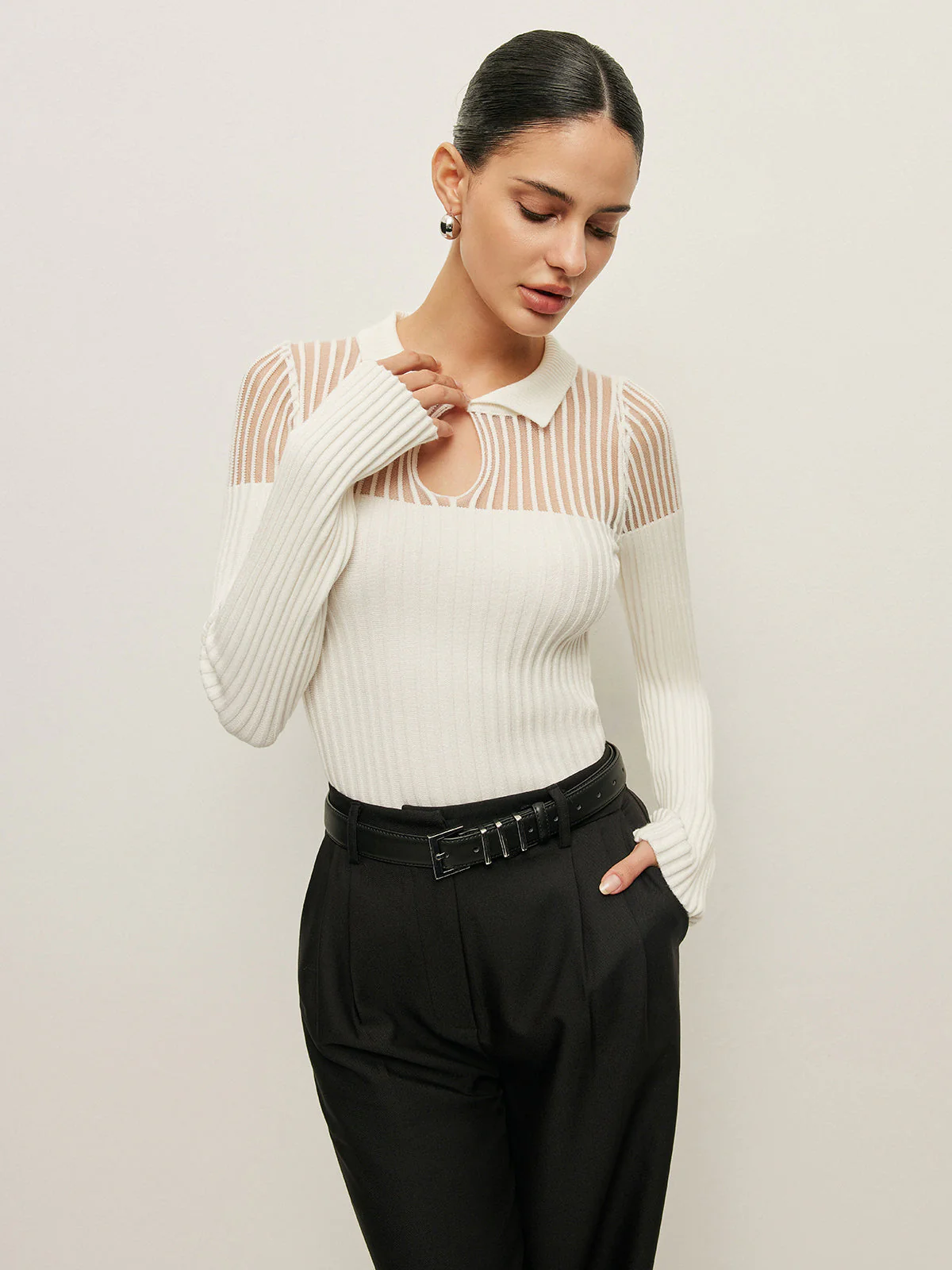 Ribbed Keyhole Collar Top - Image 6