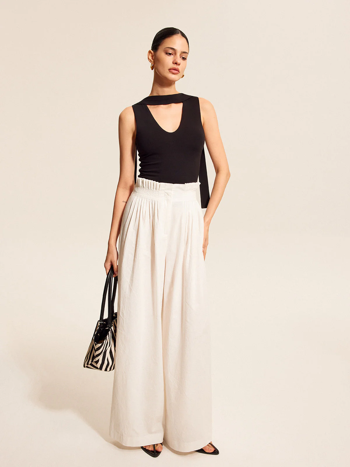 V-Neck Top With Scarf-Style Neck Tie - Image 7