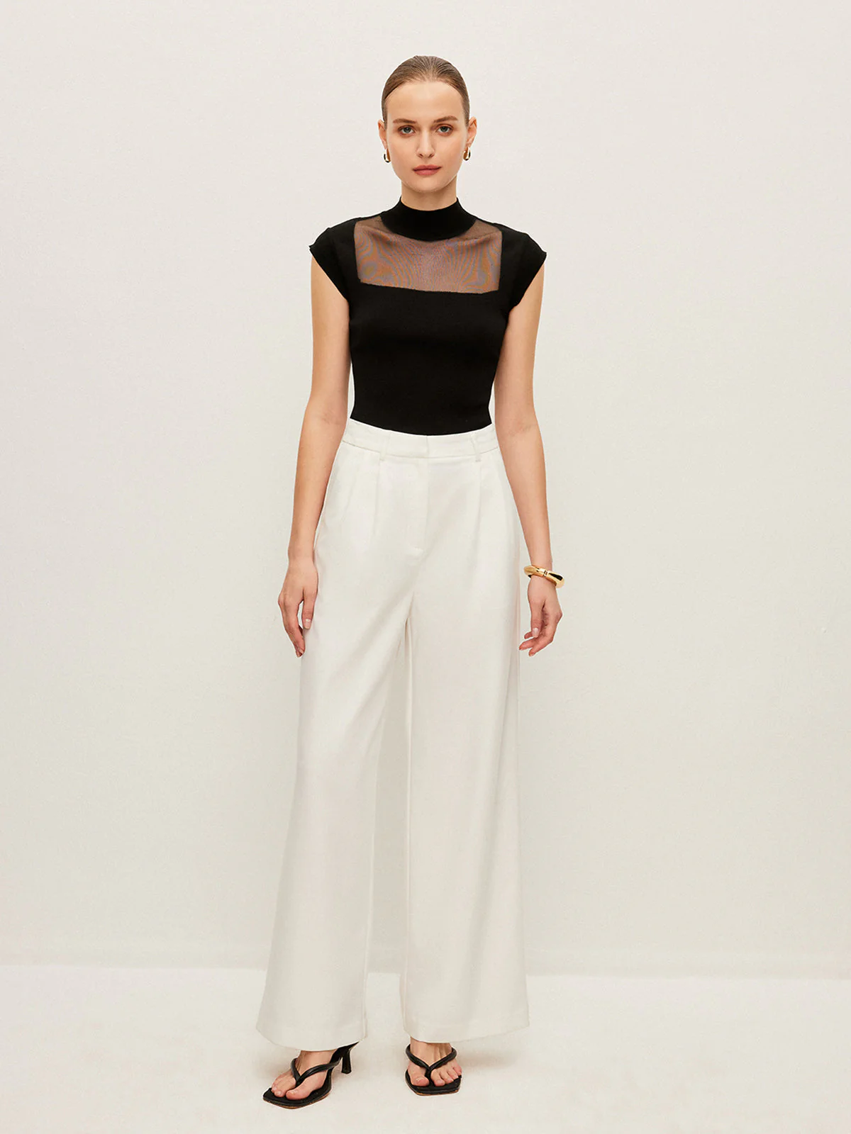 Mesh Panel Mock Neck Top - Image 2