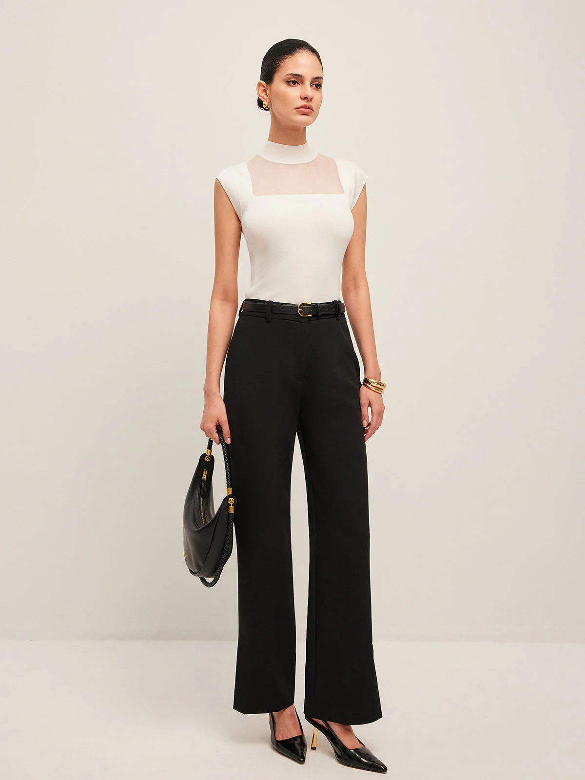 Mesh Panel Mock Neck Top - Image 4