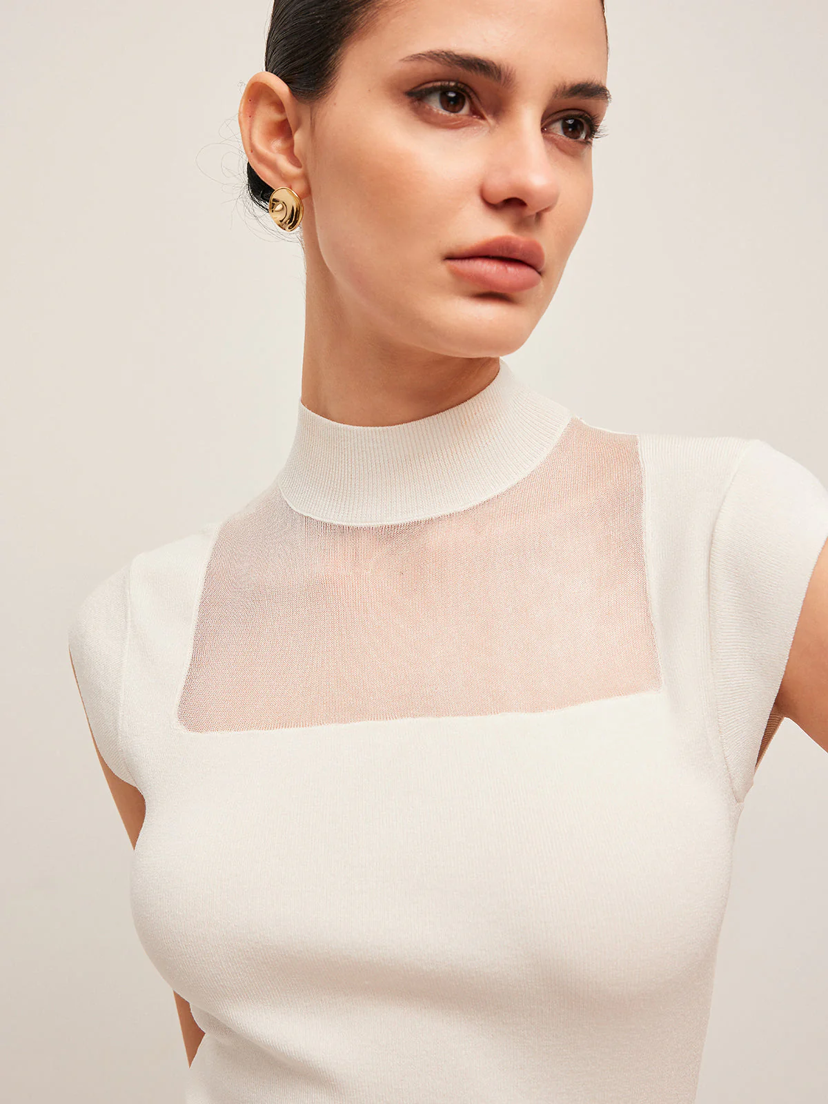 Mesh Panel Mock Neck Top - Image 6
