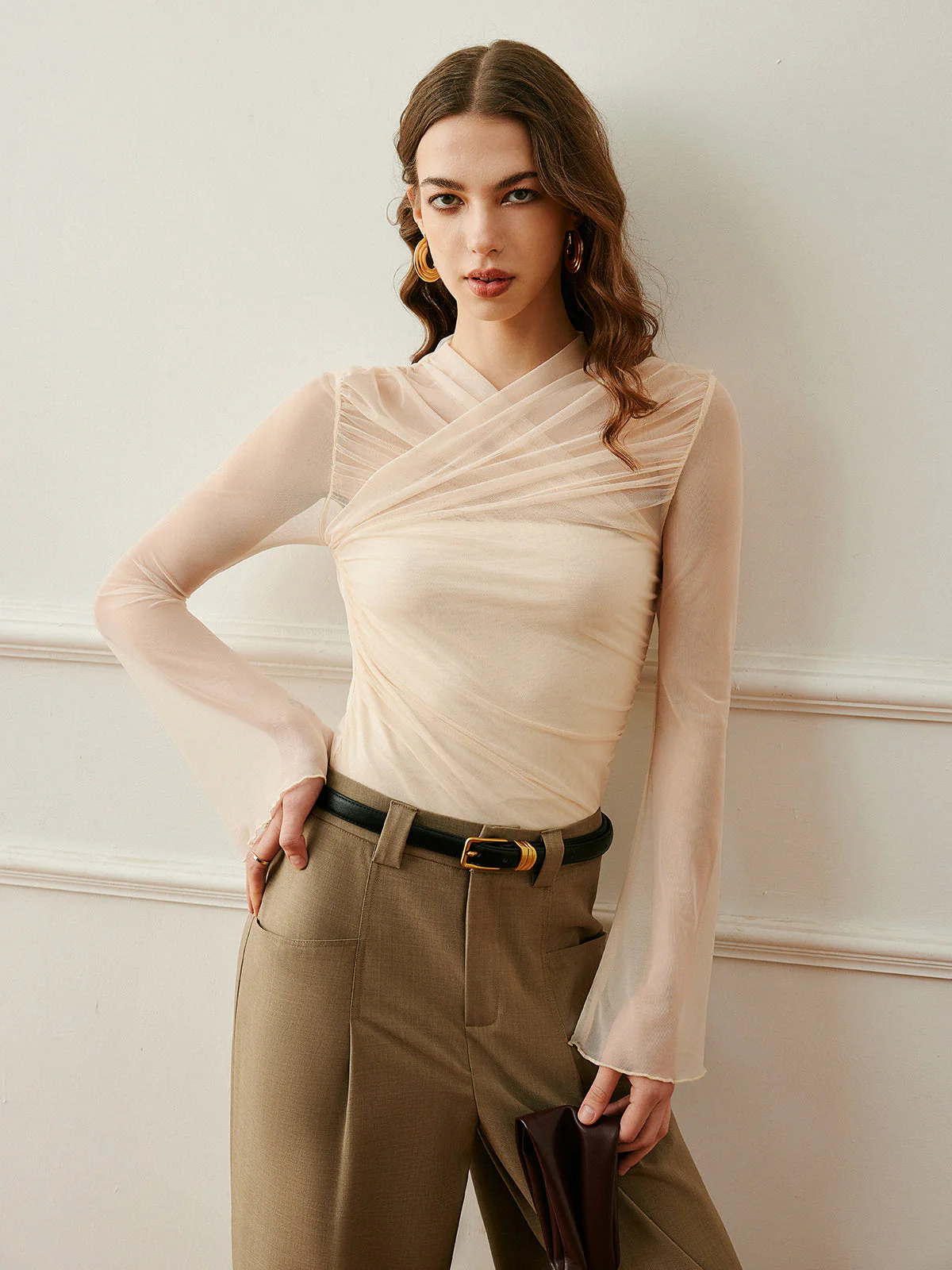 Cross-Wrap Semi-Sheer Top - Image 4