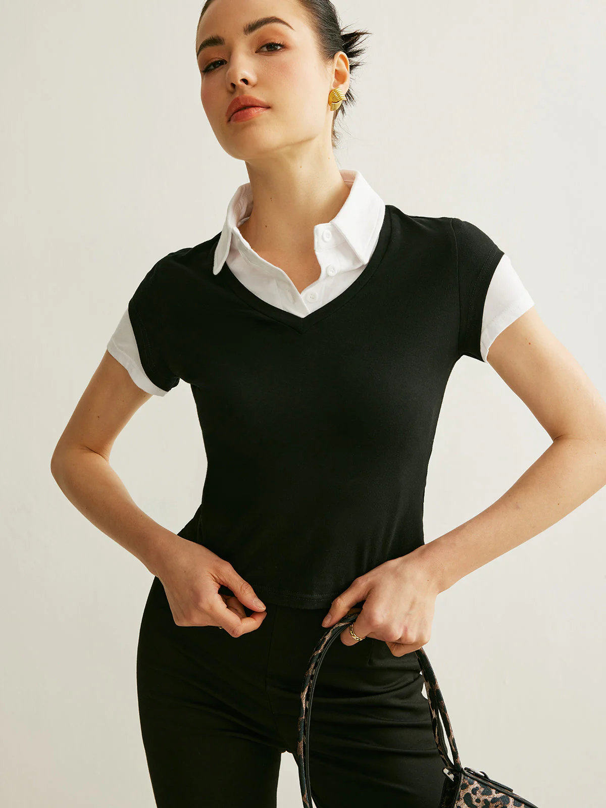 Polo Neck Color Block T-Shirt - Image 3