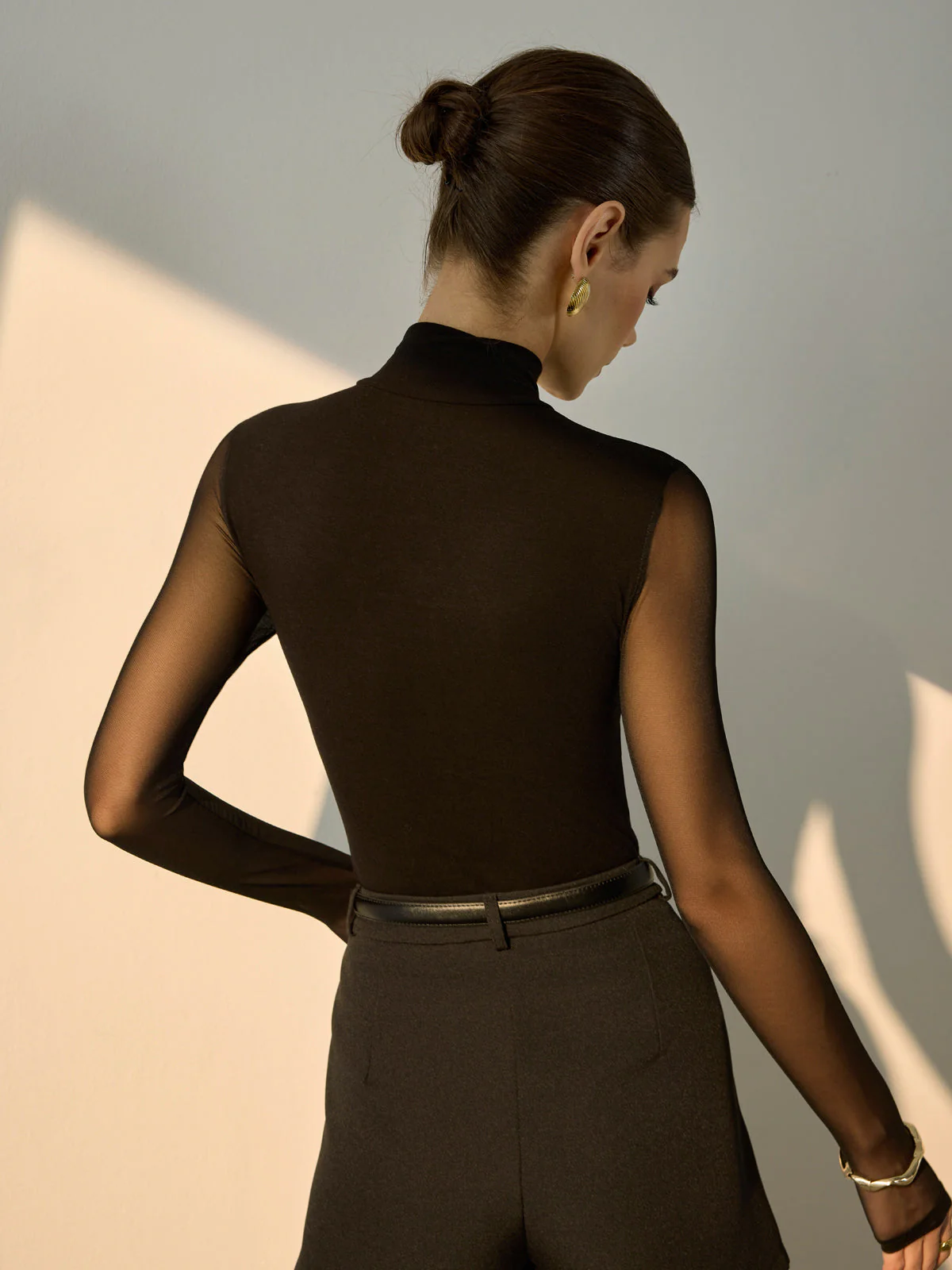 Sheer Sleeve Pleated T-Shirt - Image 5