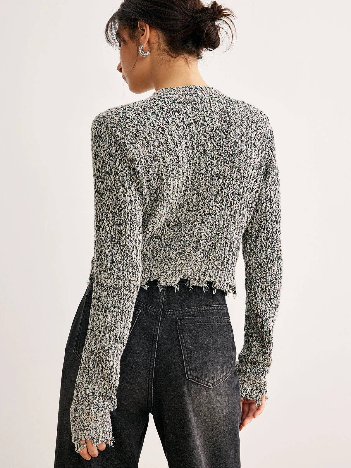 Raw Hem Button Slim Knit Top - Image 6
