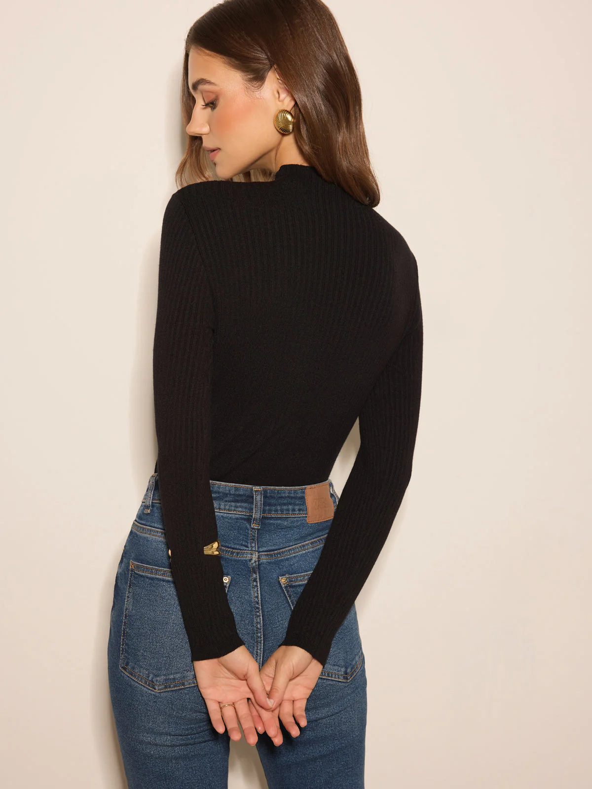 Ribbed Sheer-Detail Skinny Sweater - Image 6