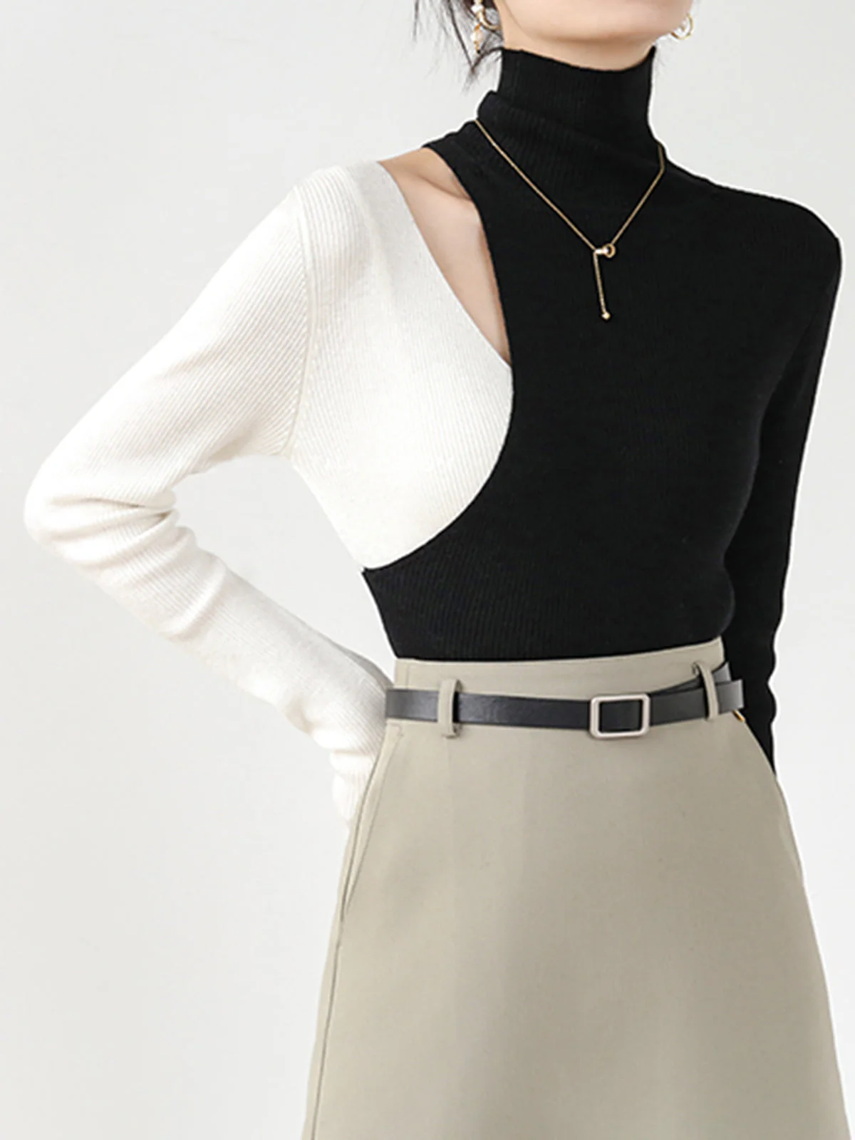 Color Block Cutout Knit Top - Image 2