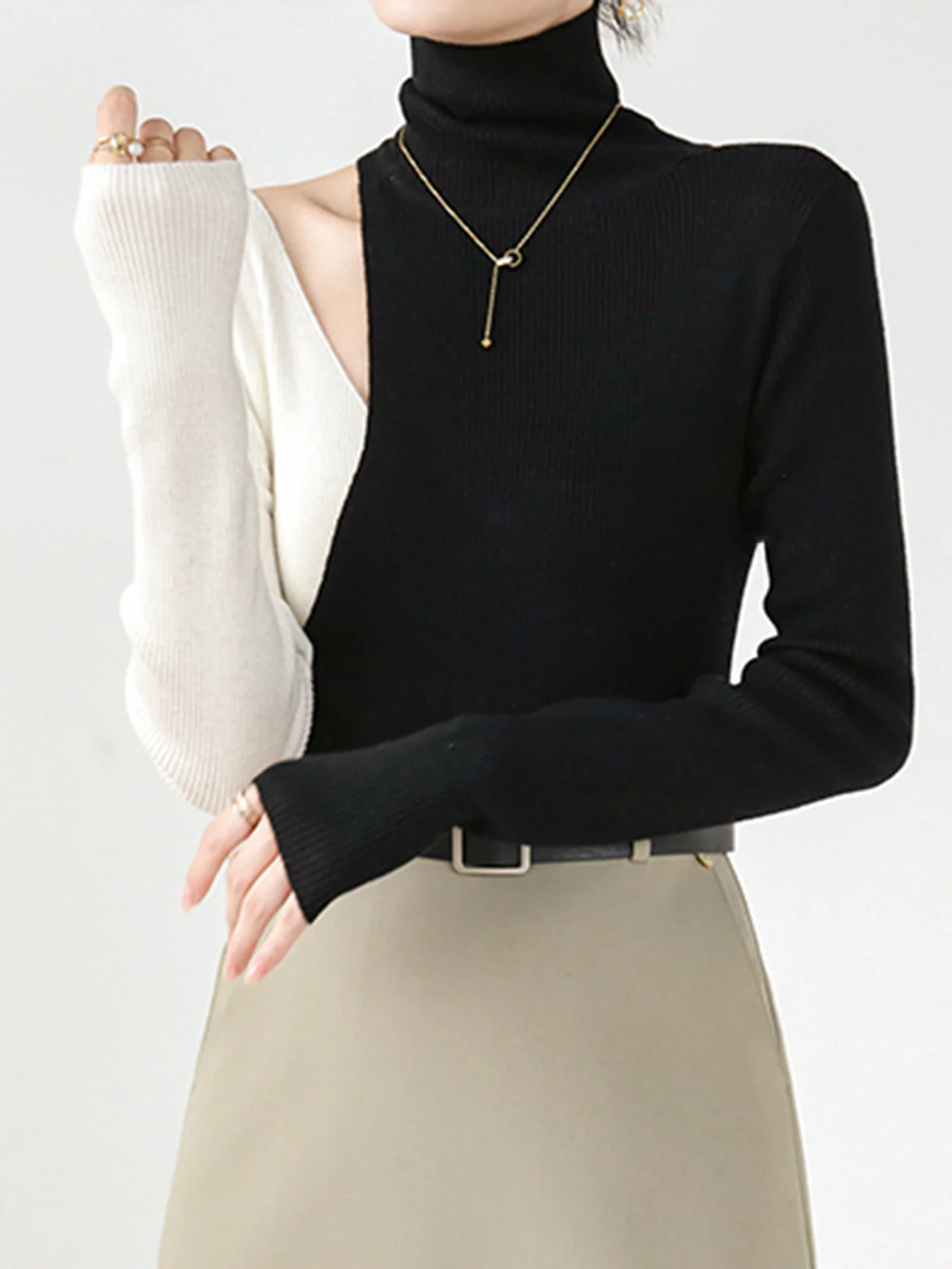 Color Block Cutout Knit Top - Image 6