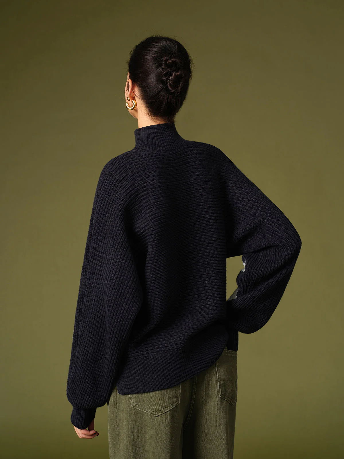 Mock Neck Contrast Binding Sweater - Image 6