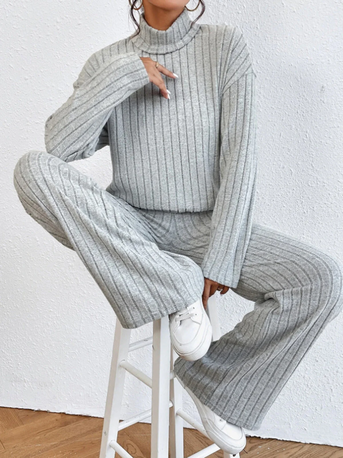 Mock Neck Ribbed Cozy Pants Set - Image 3