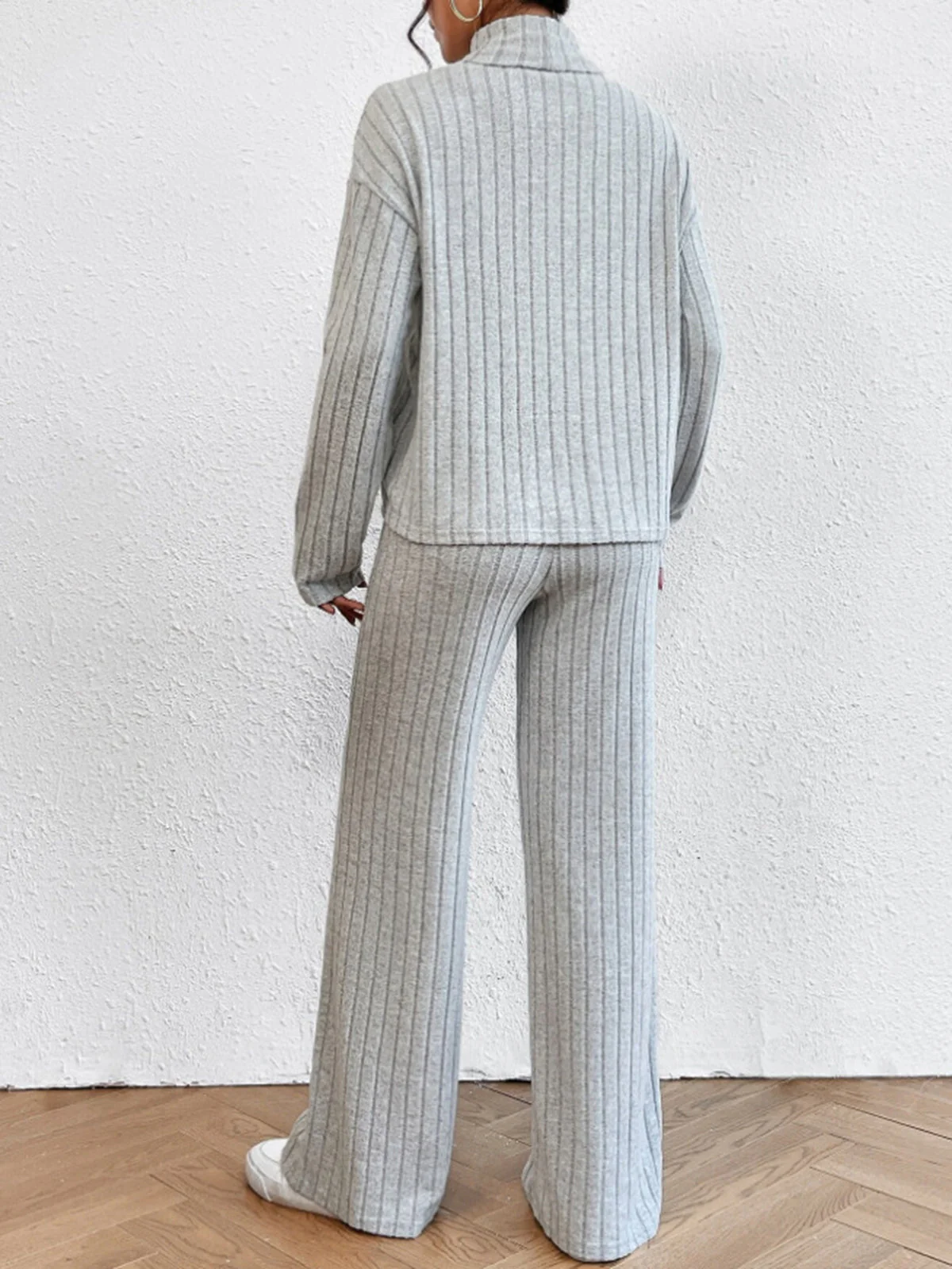 Mock Neck Ribbed Cozy Pants Set - Image 4