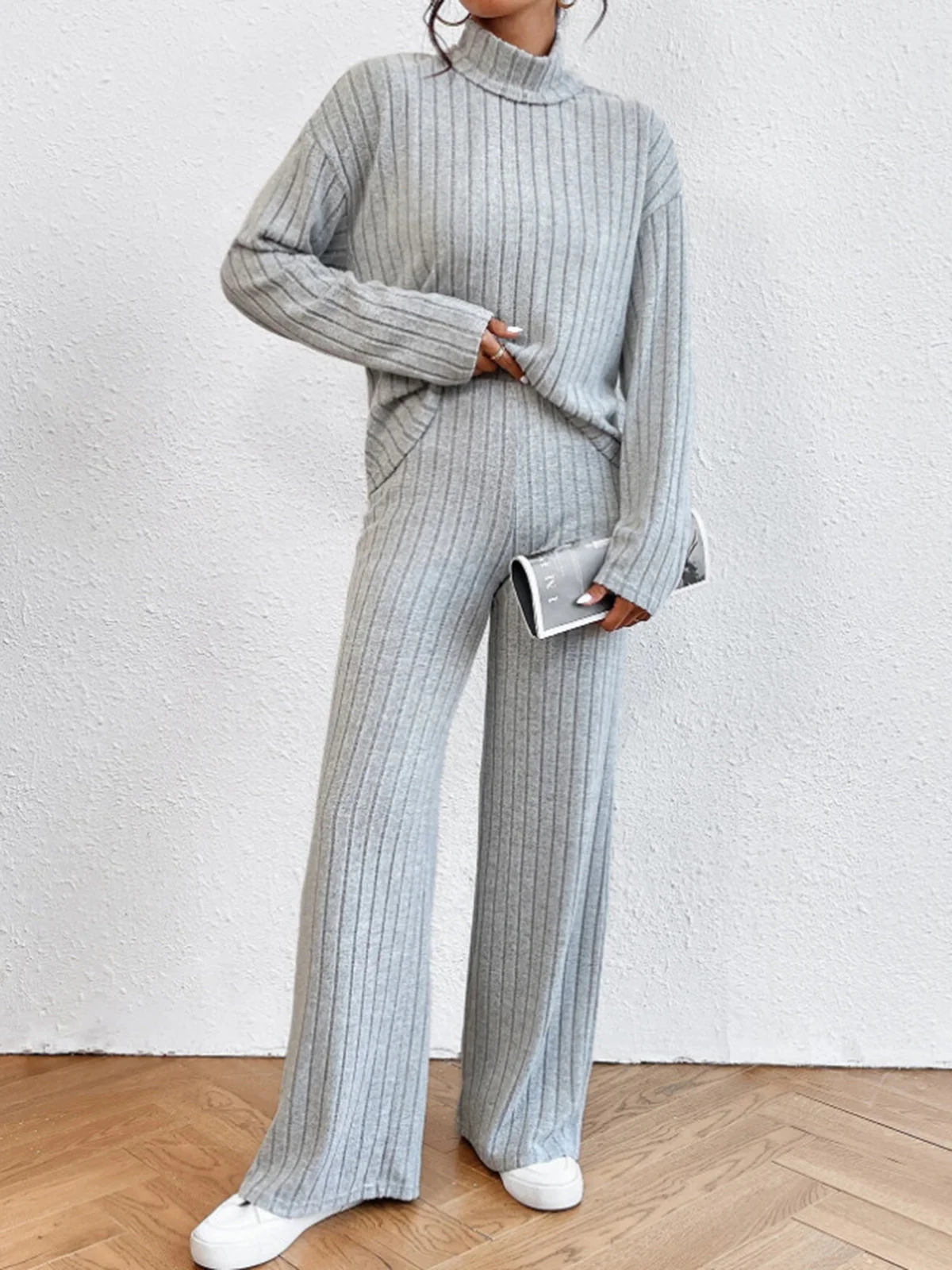 Mock Neck Ribbed Cozy Pants Set - Image 5