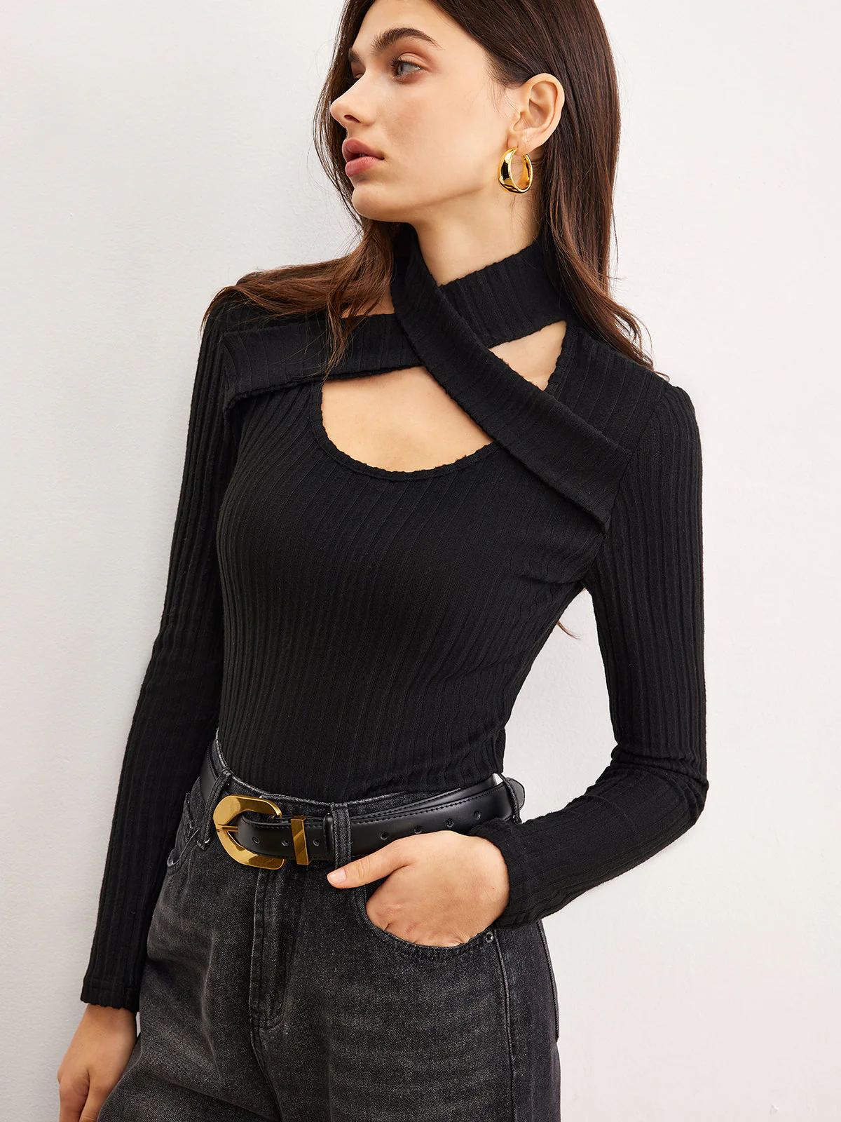 Criss Cross Neck Ribbed Top - Image 3