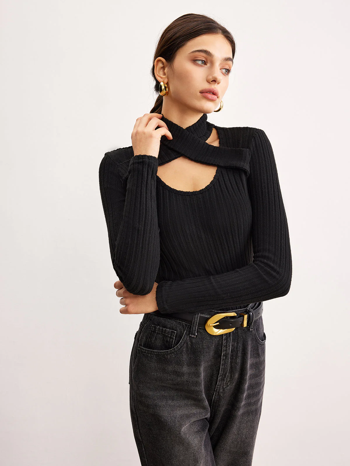 Criss Cross Neck Ribbed Top - Image 5